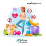 A vibrant collage showcasing healthy lifestyle elements, including fresh fruits, vegetables, exercise, sleep, and social well-being for balanced living.